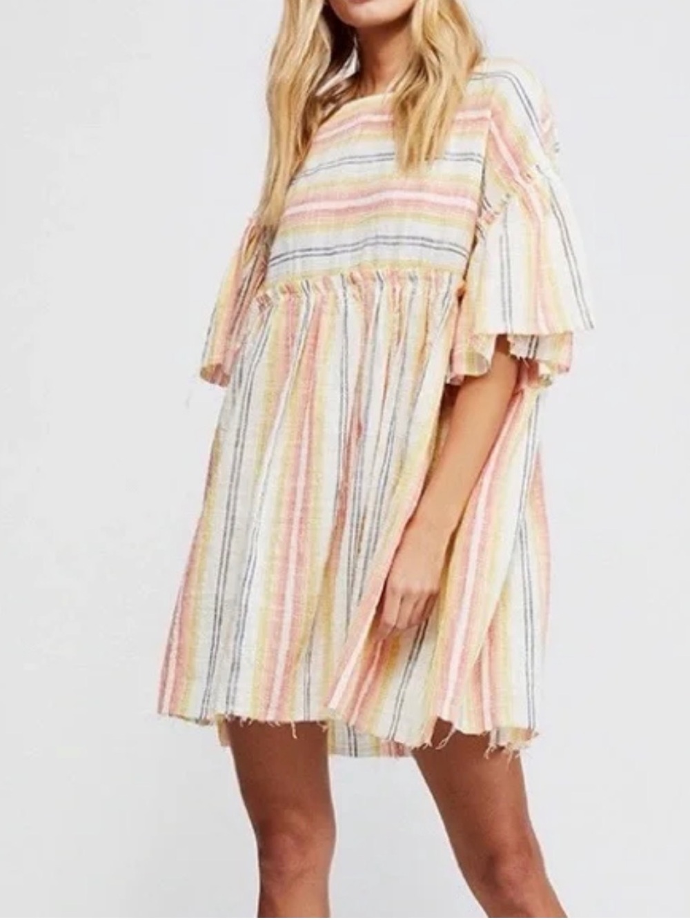 Free People Pastel Striped Mini Dress - Pink, Cream & Yellow